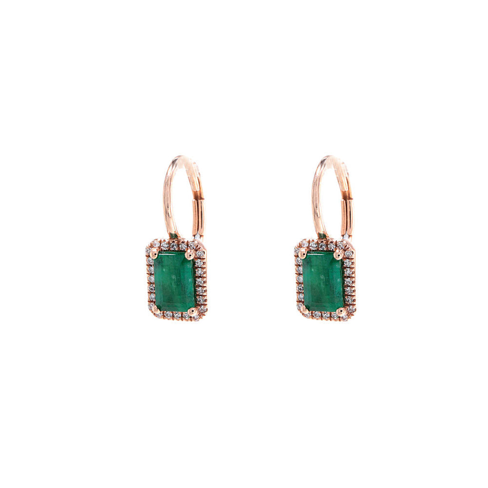 14K Rose Gold Emerald & Diamond Drop on French Back