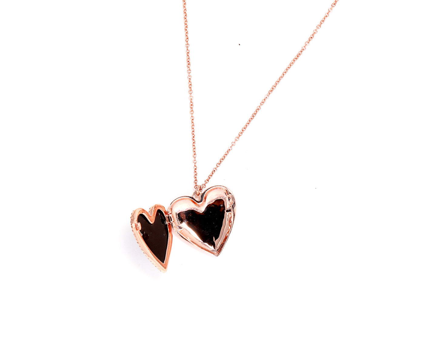 14K Rose Gold Diamond and Black Agate Heart Locket