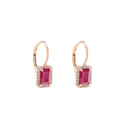 14K Rose Gold Ruby & Diamond Drop on French Back