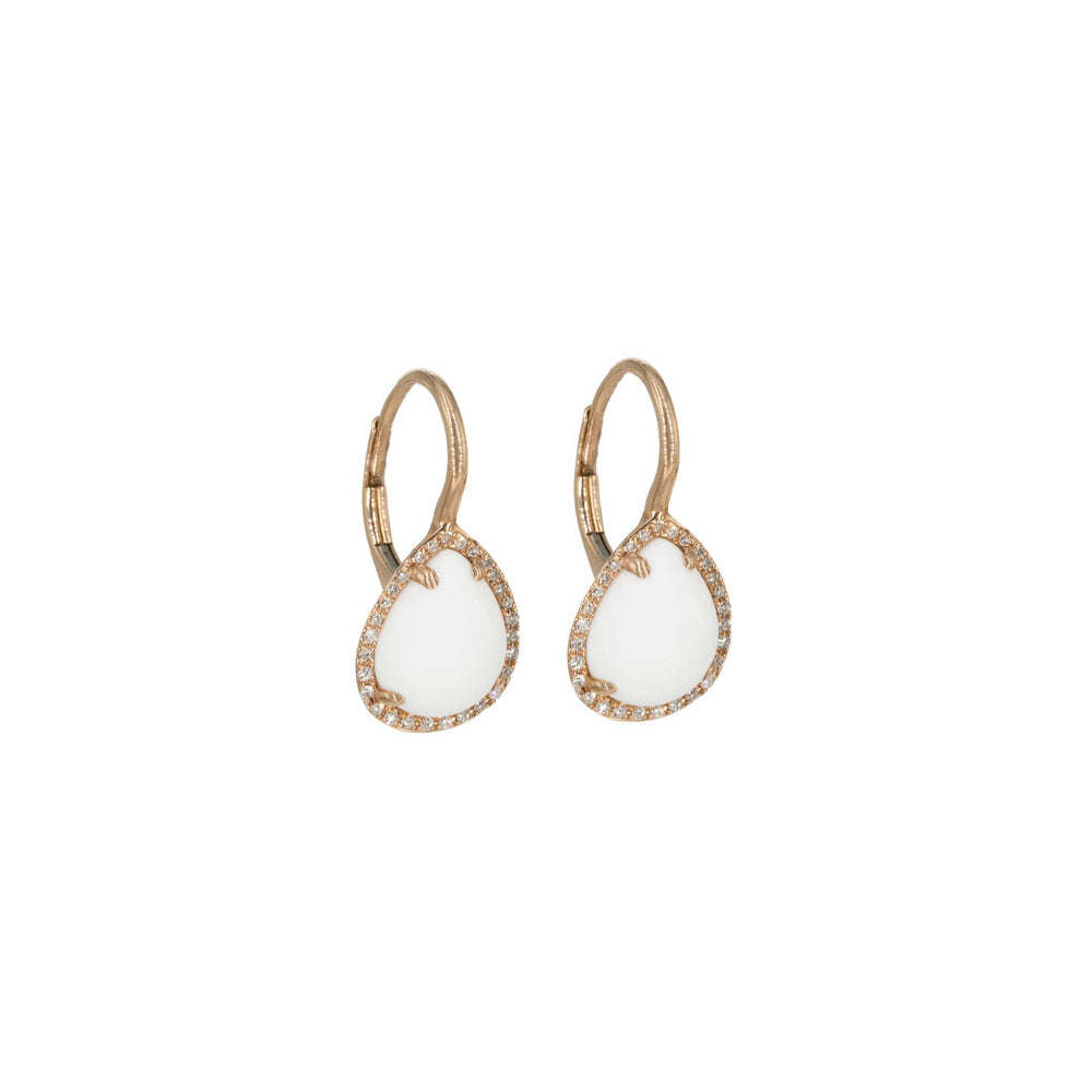 14KT Rose Gold White Agate Diamond Earring