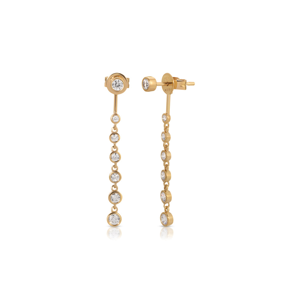 14K Rose Gold Diamond Bezel Set Studs with Multiple Bezel Set Diamond Straight Line Drop