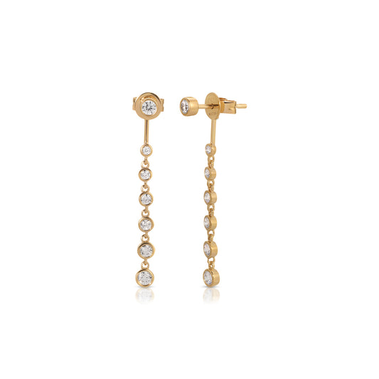 14K Rose Gold Diamond Bezel Set Studs with Multiple Bezel Set Diamond Straight Line Drop