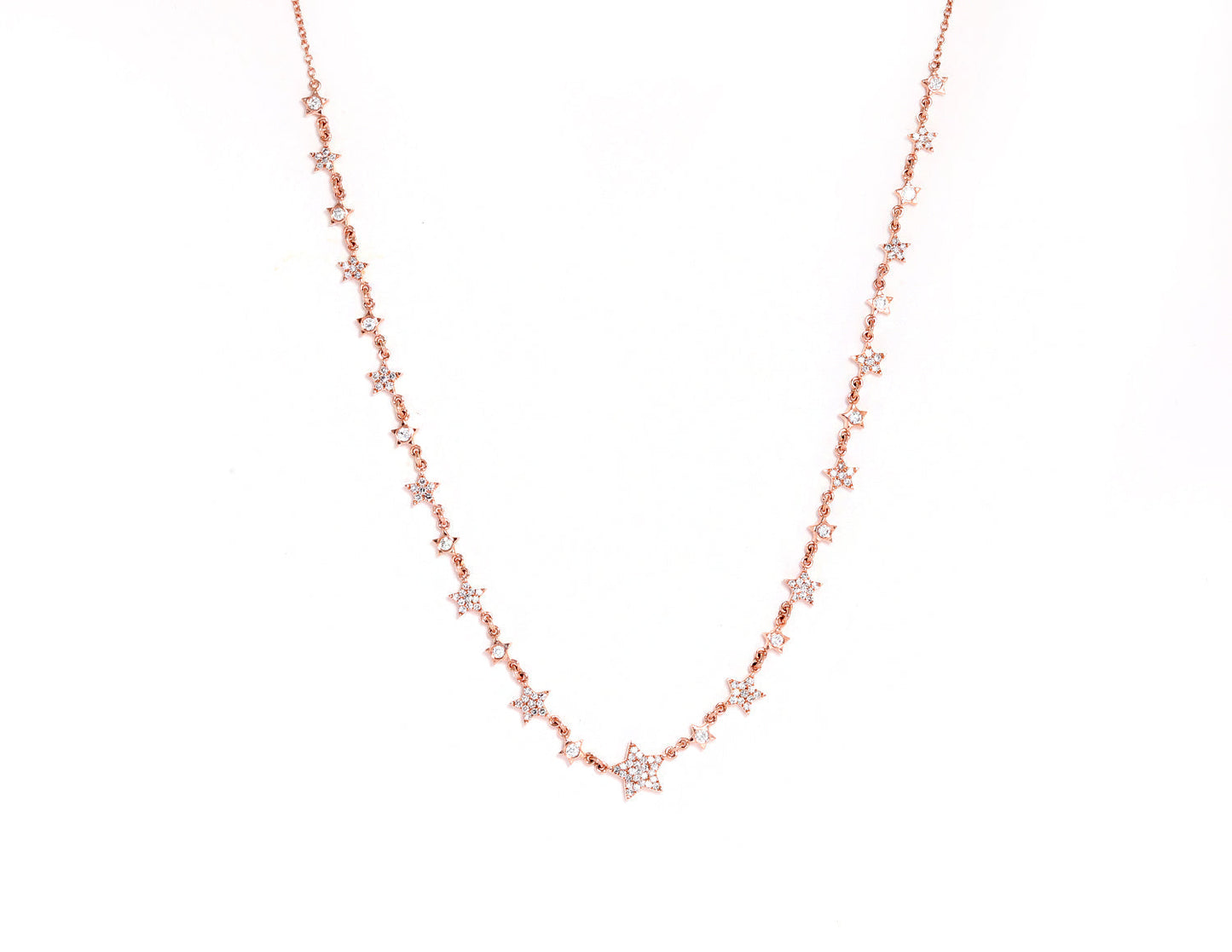 14K Rose Gold Diamond Pave Multiple Star Necklace