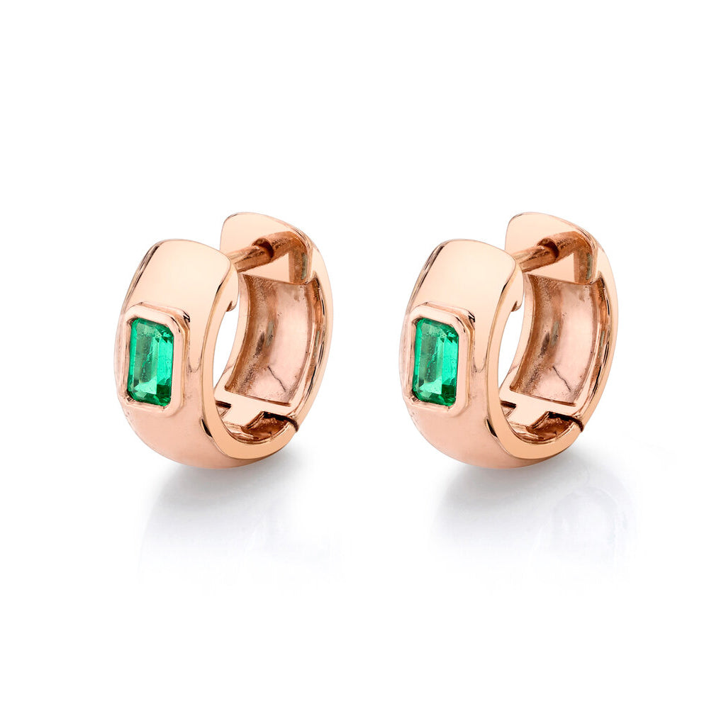 14K Rose Gold Emerald Huggy