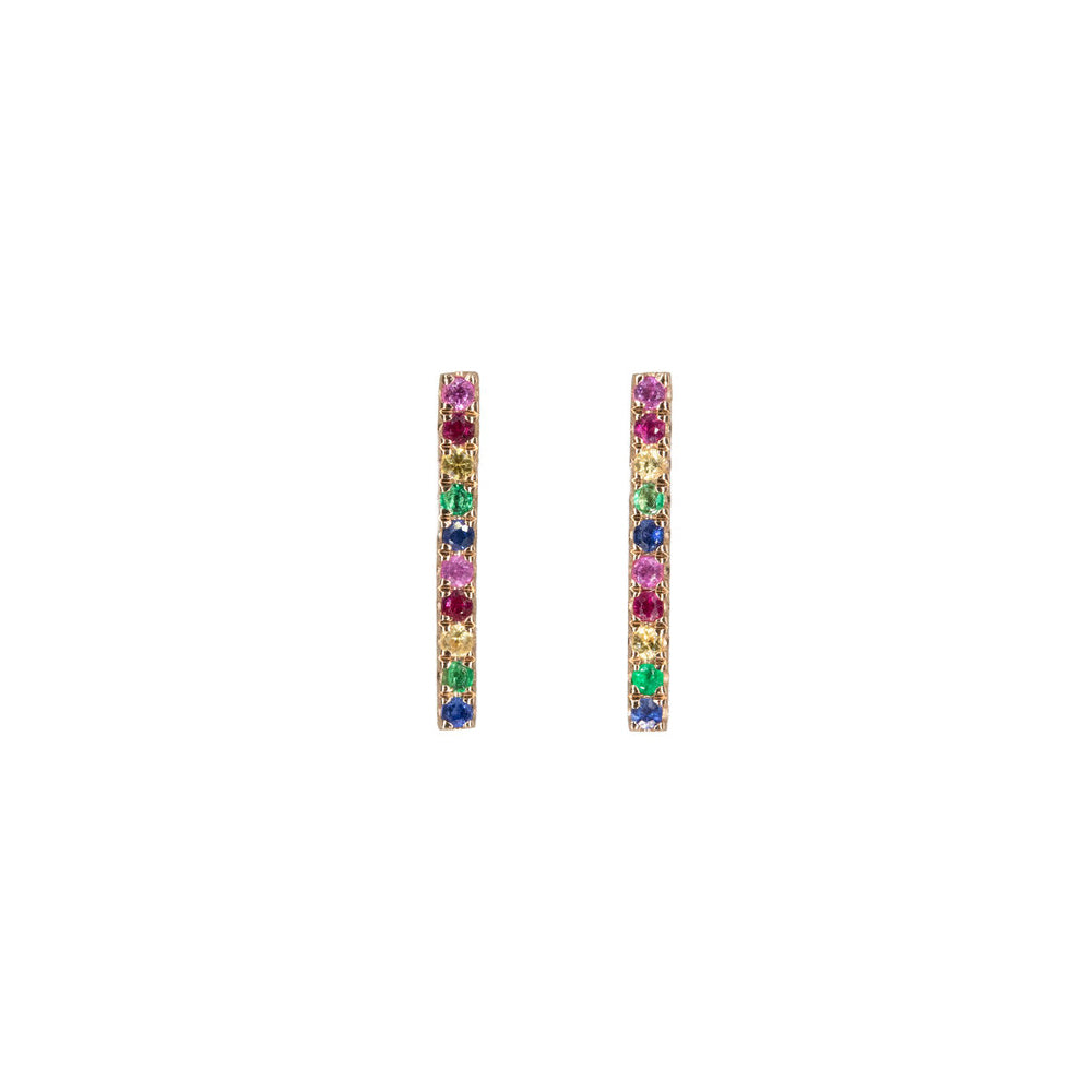 14KT Rose Gold Rainbow Sapphire Bar Studs