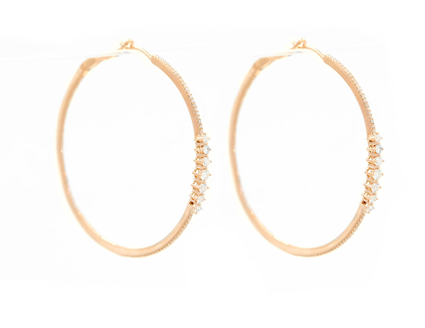 14KT Rose Gold 2 Inch Diamond Pave And Diamond Bezel Set Hoops