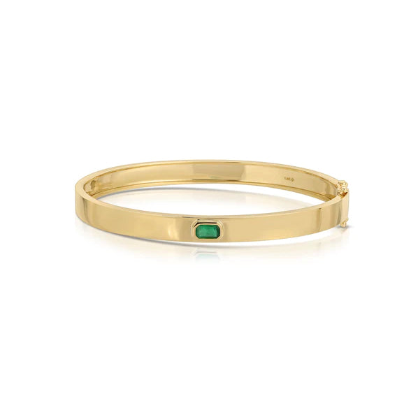 14K Yellow and Emerald Bangle