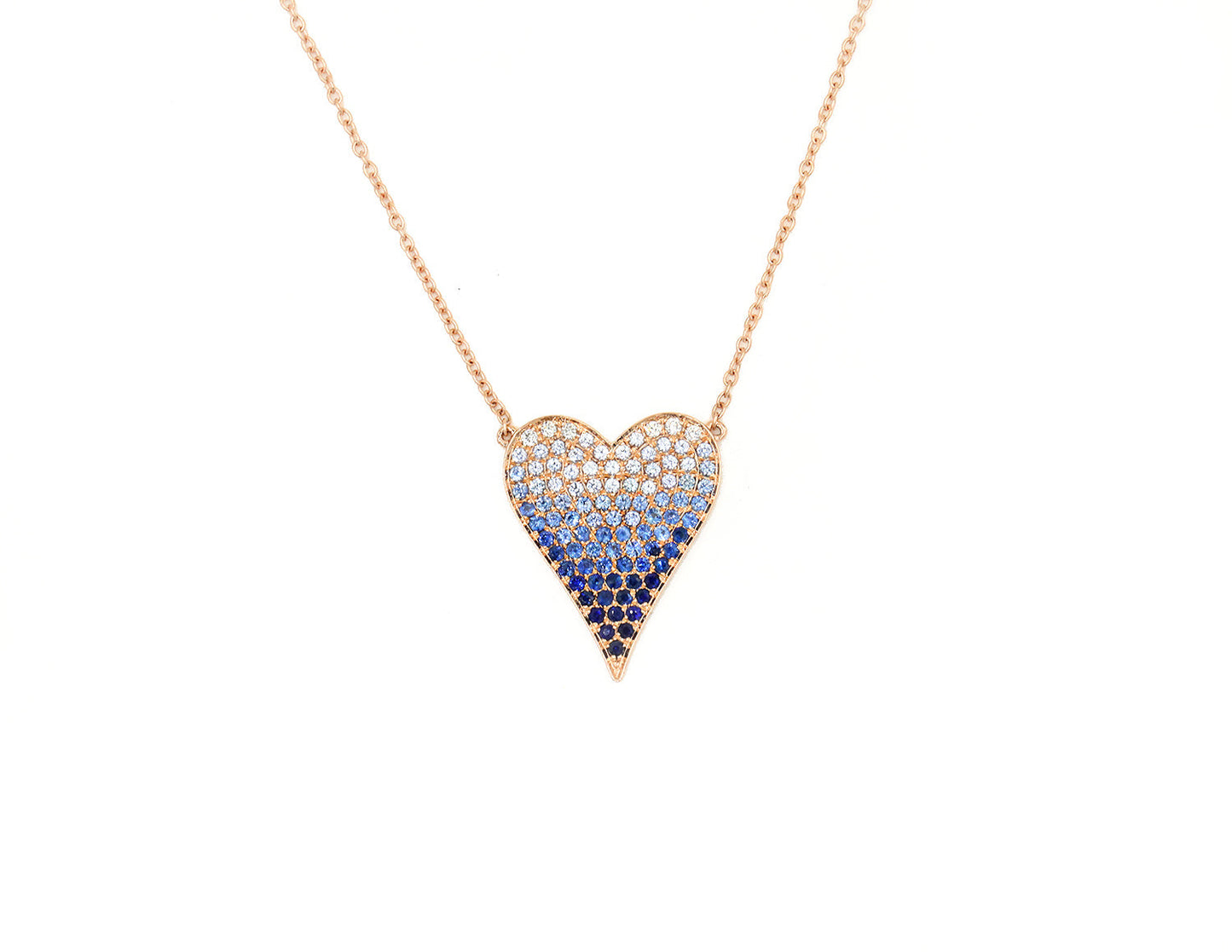 14k Rose Gold Multi Color Blue Sapphire Ombré Necklace