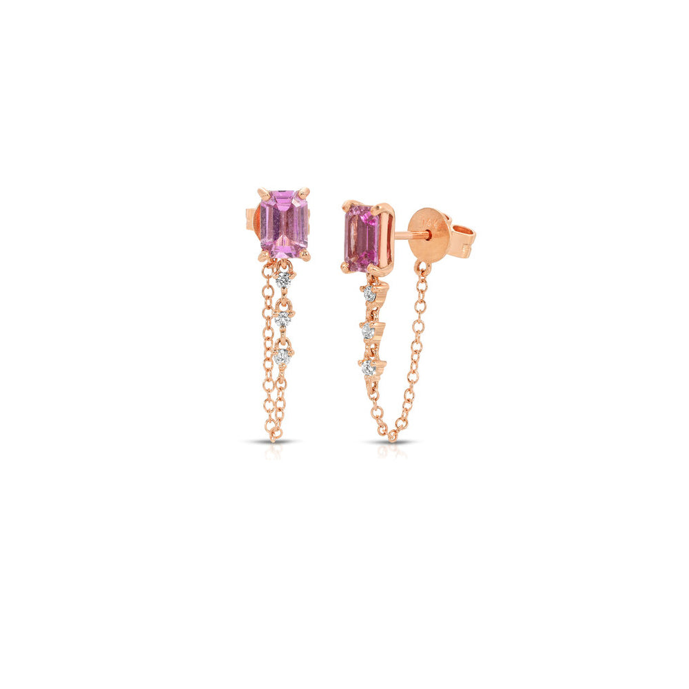 14K Rose Gold Pink Sapphire and Diamond Drop Stud