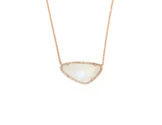 14k Rose Gold Diamond Pave and Moonstone Slice Necklace