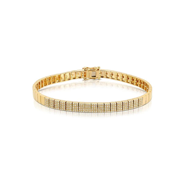 14K Yellow Gold Shiny Block Diamond Pave Bracelet