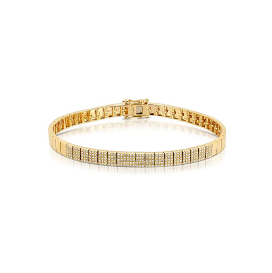 14K Yellow Gold Shiny Block Diamond Pave Bracelet