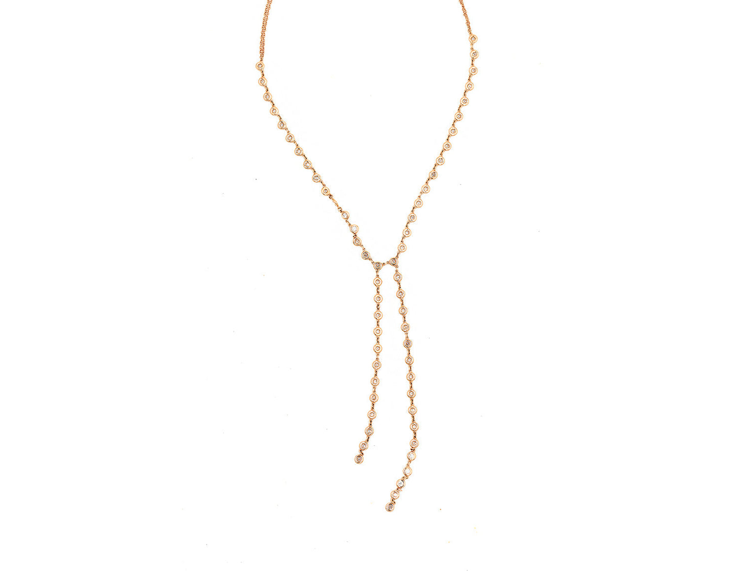 14k Rose Gold Diamond Bezel Set Double Row Lariat