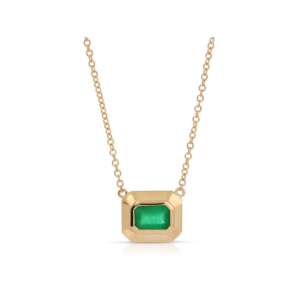 14K Yellow Gold Emerald Bezel Set Pendant