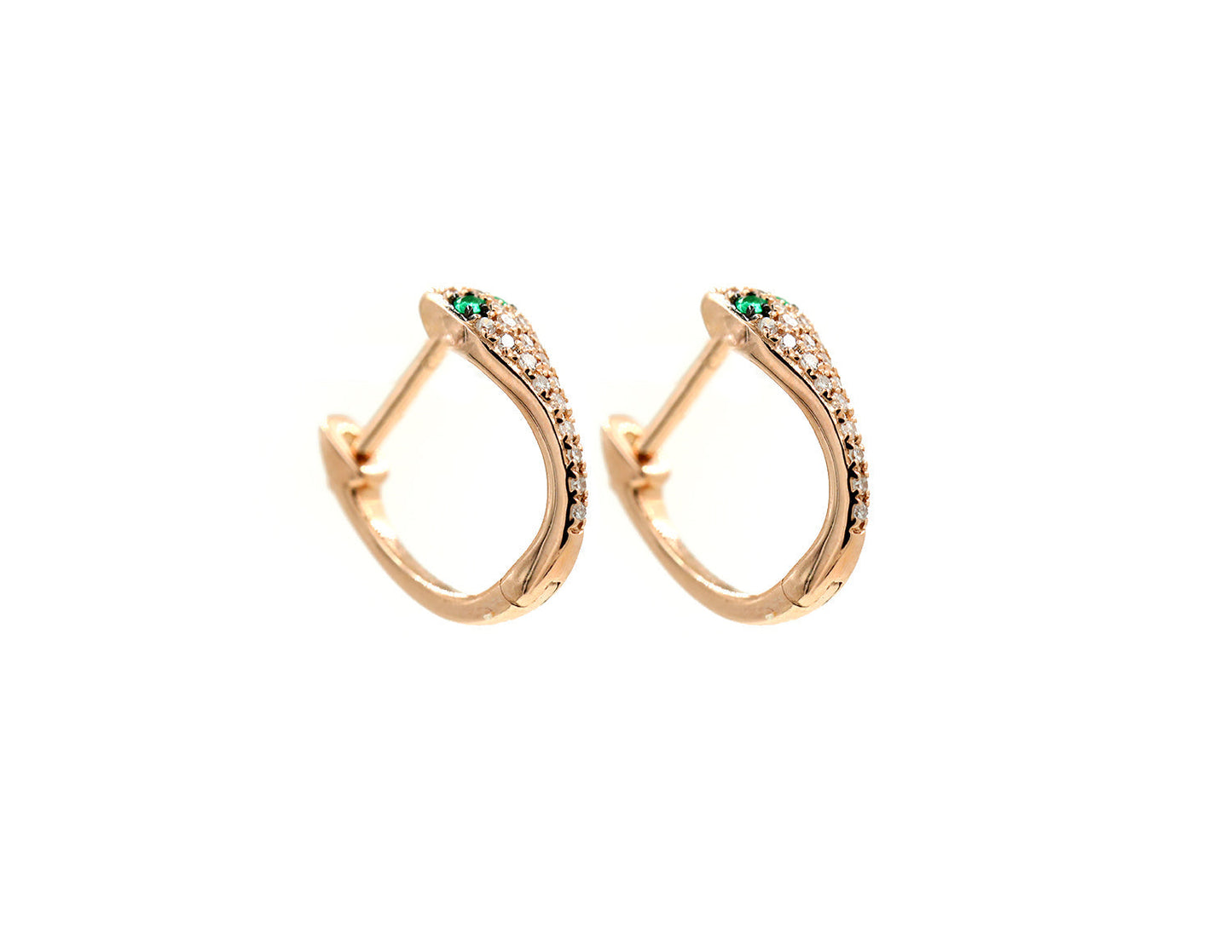 14KT Rose Gold Diamond Pave Snake Huggy With Emerald Eyes
