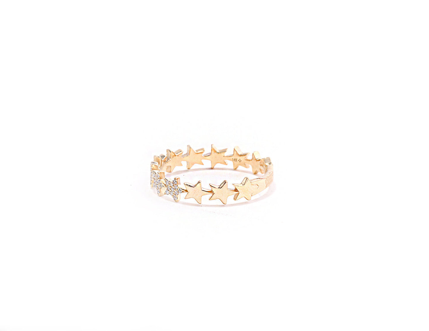14k Rose Gold and Diamond Pave Star Band