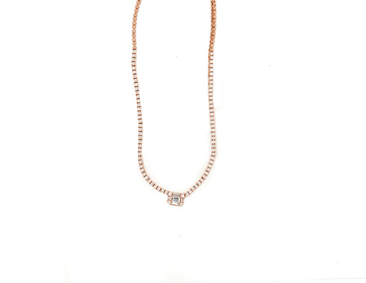 14k Rose Gold Diamond Pave and Diamond Baguette Choker