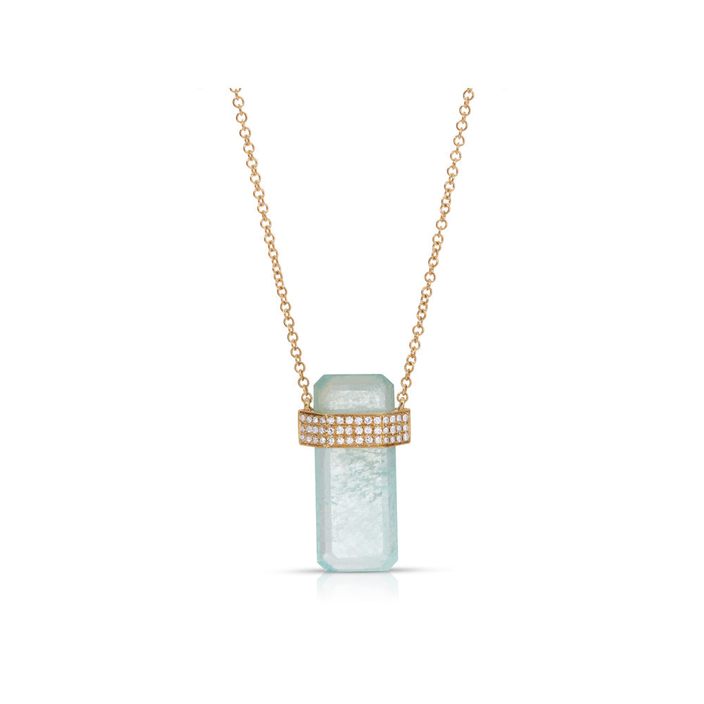 14K Yellow Gold Aquamarine & Diamond Pendant Necklace