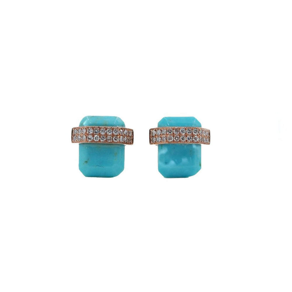 14KT Rose Gold Diamond and Turquoise Studs