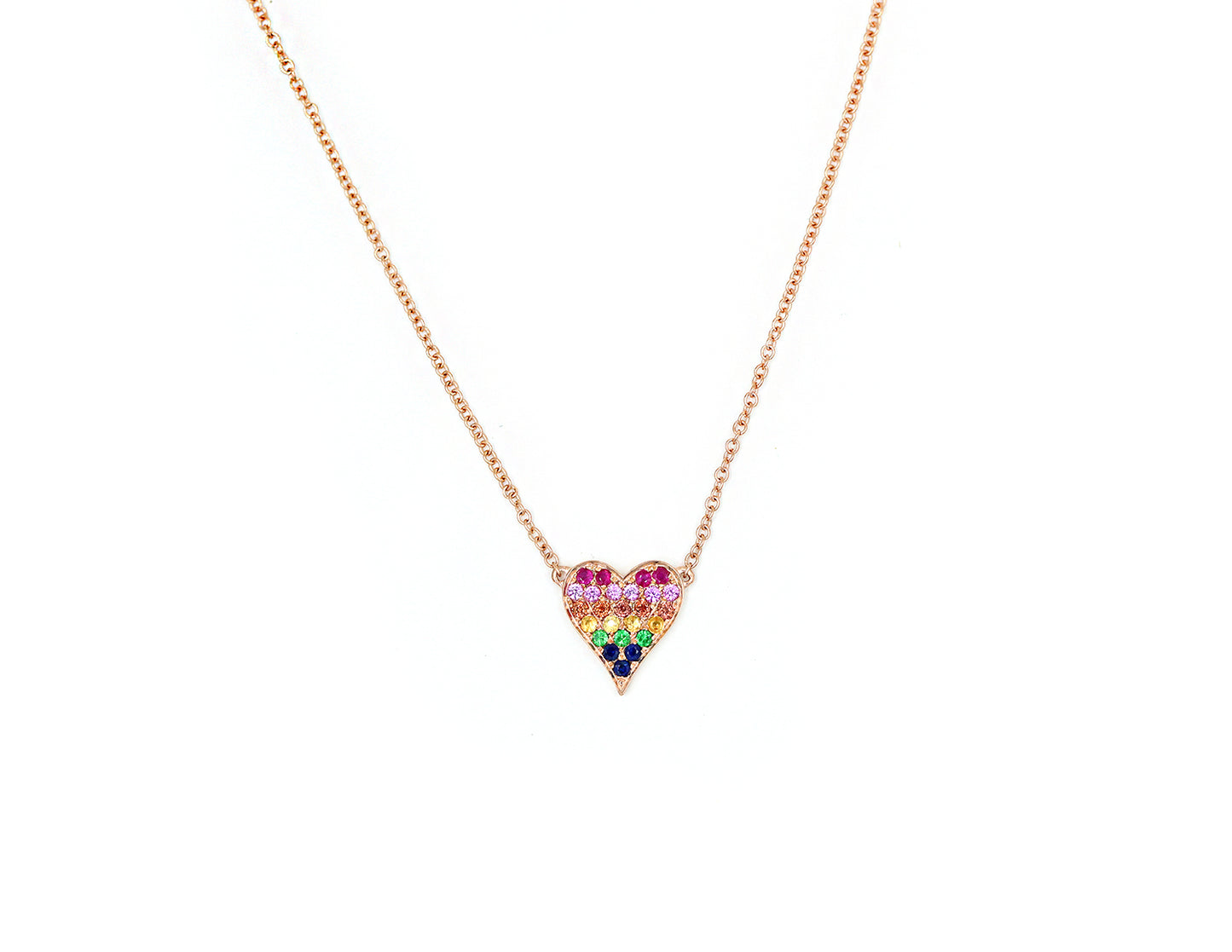 14k Rose Gold Mini Rainbow Sapphire Heart Necklace