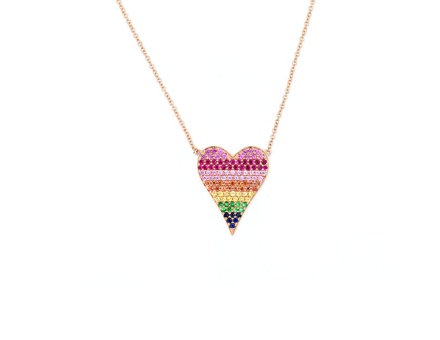 14k Rose Gold Rainbow Sapphire Heart Necklace