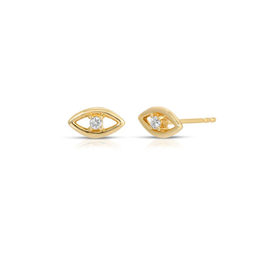 14K Yellow Gold and Diamond Evil Eye Studs