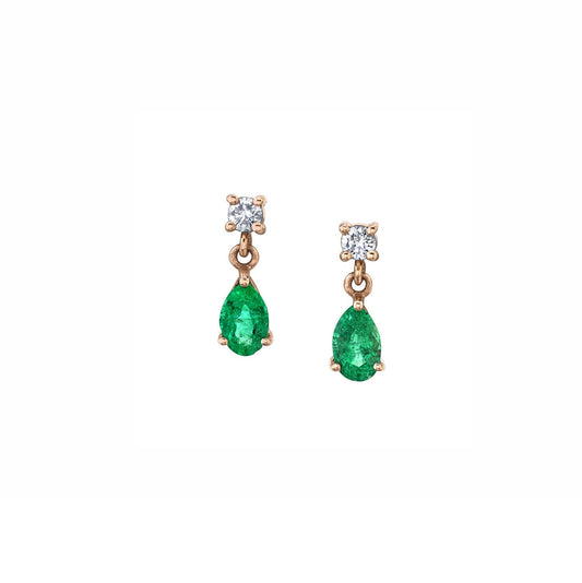 14k Yellow Gold Diamond Stud with Pear Shape Emerald Drop