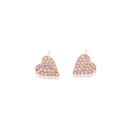 14K Rose Gold Diamond Pave Heart Studs