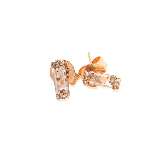 14K Gold, Diamond and Topaz Baguette Studs