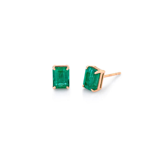 14K Rose Gold Emerald Stud
