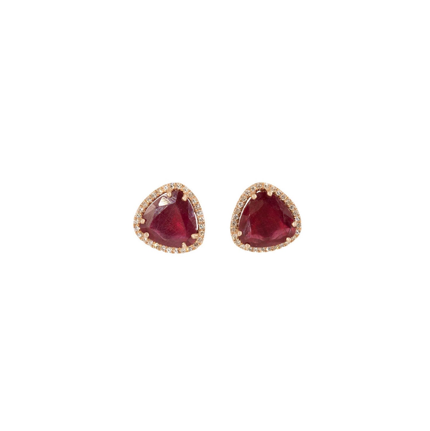 14KT Rose Gold Diamond Pave and Ruby Slice Studs