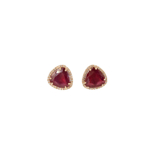 14KT Rose Gold Diamond Pave and Ruby Slice Studs