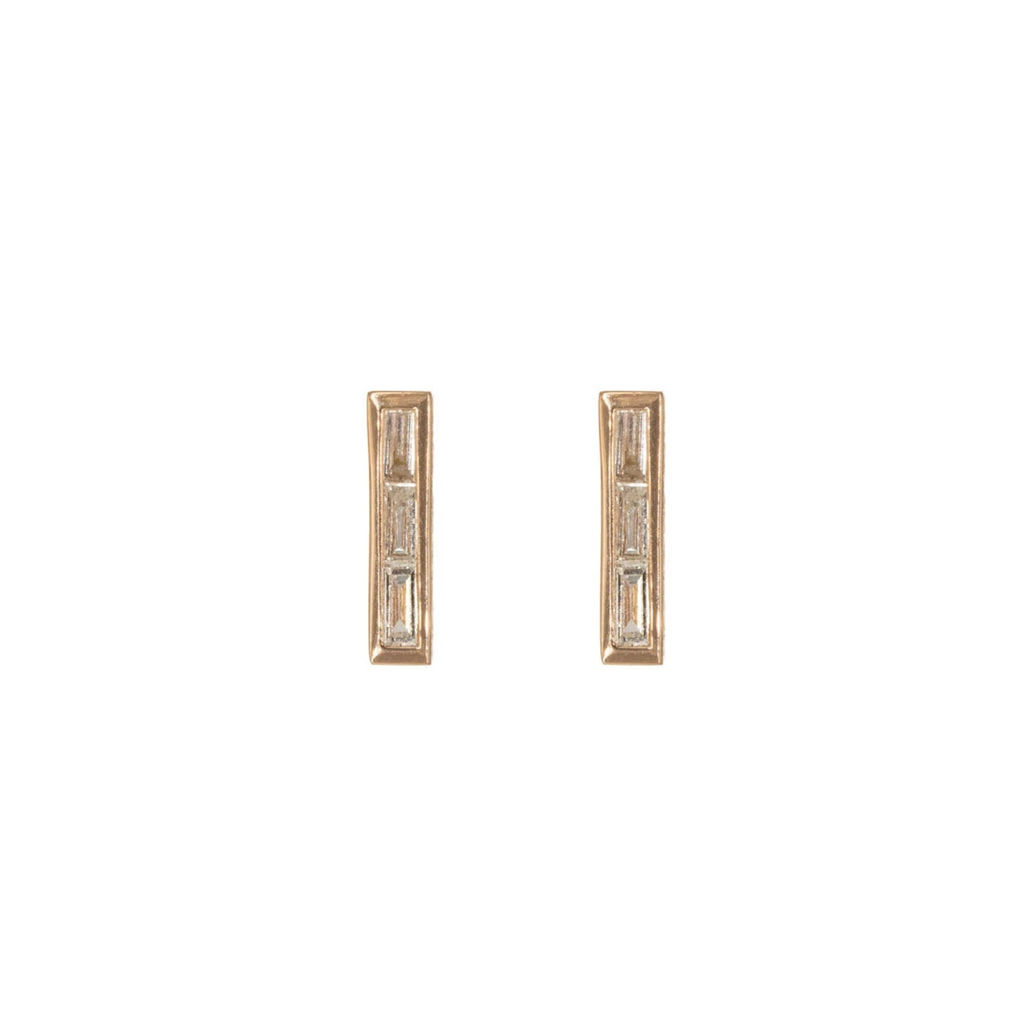 14KT Rose Gold Diamond Baguette Bar Studs