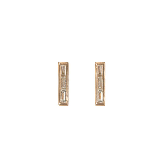 14KT Rose Gold Diamond Baguette Bar Studs