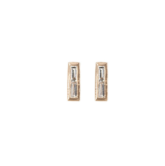 14KT Rose Gold Diamond Baguette Bar Studs