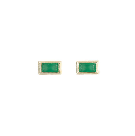 14KT Yellow Gold Diamond Pave and Emerald Bar Studs