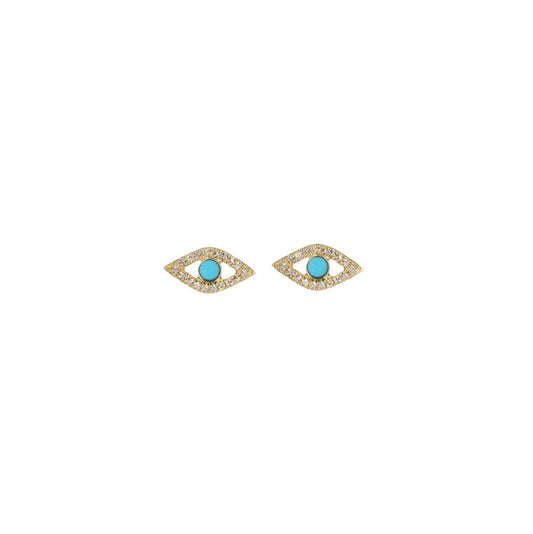 14KT Rose Gold Diamond Pave and Turquoise Evil Eye Studs