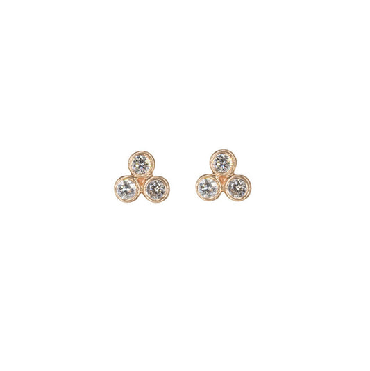 14KT Rose Gold Triple Diamond Bezel Set Studs