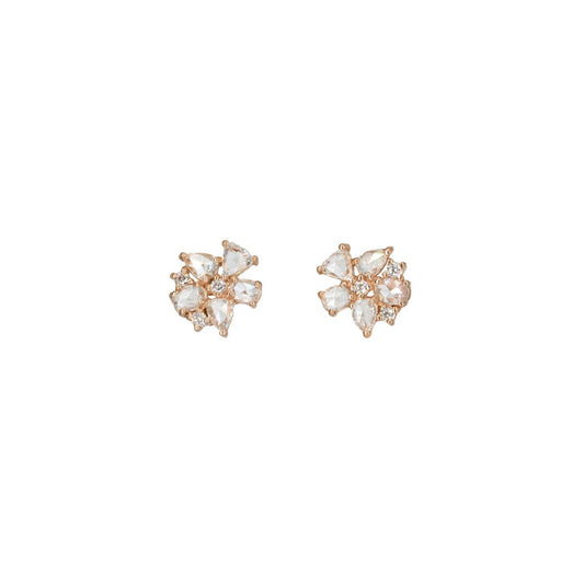 14KT Rose Gold Rose Cut Diamond Cluster Studs