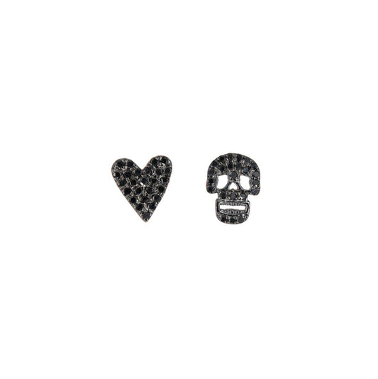 14KT Rose Gold Black Diamond Pave Heart and Skull Studs