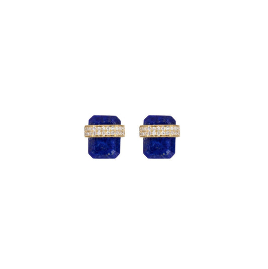 14KT Yellow Gold Diamond and Lapis Studs