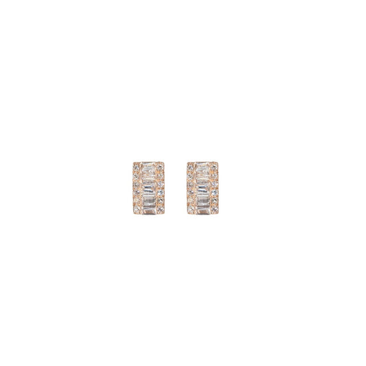 14KT Rose Gold Diamond and Baguette Bar Studs
