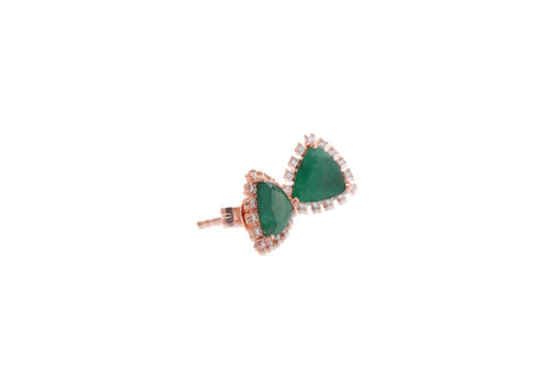 14k Rose Gold Diamond & Emerald Slice Earrings
