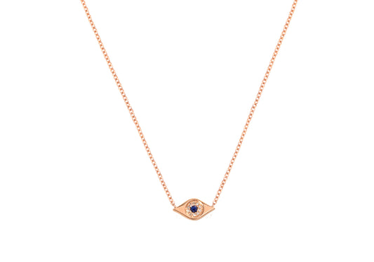 14K Gold Mini Sapphire and Diamond Evil Eye Necklace