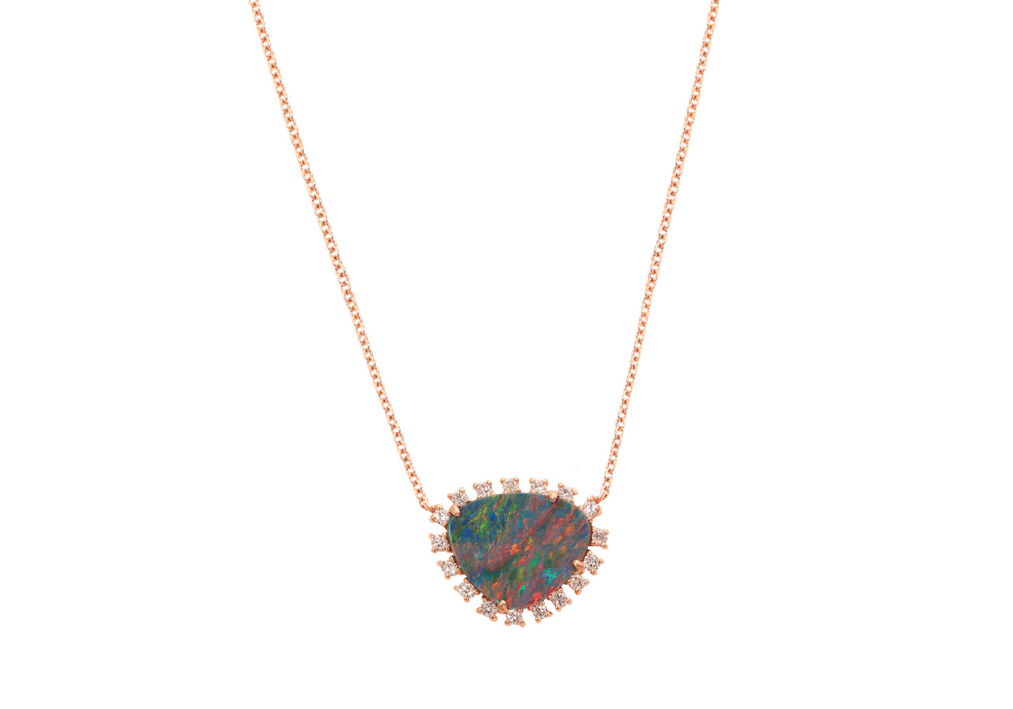 14K Rose Gold Diamond Pave & Opal Mini Slice Necklace