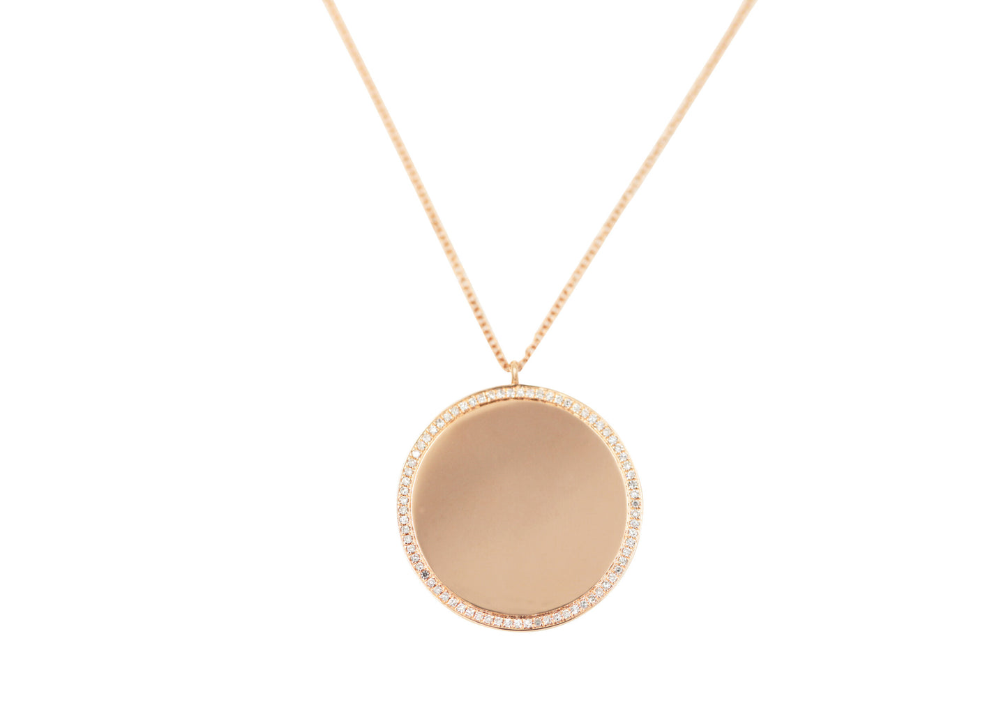 14K Rose Gold and Diamond Engraveable Circle Necklace