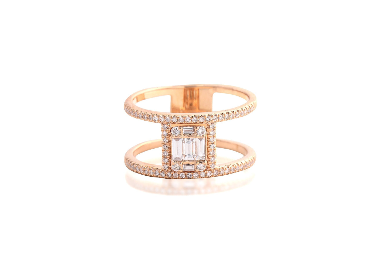 14K Rose Gold Diamond Pave and Baguette Ring