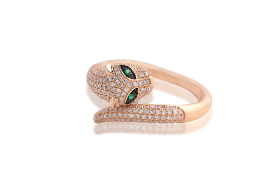 14K Rose Gold Diamond Pave and Emerald Panther Ring