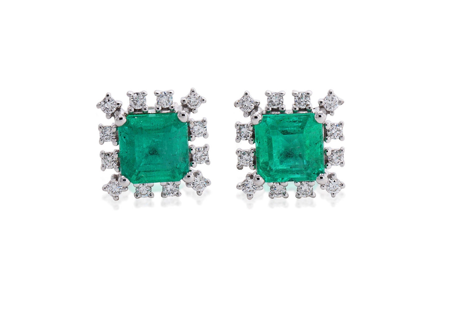 14K White Gold & Diamond Emerald Studs