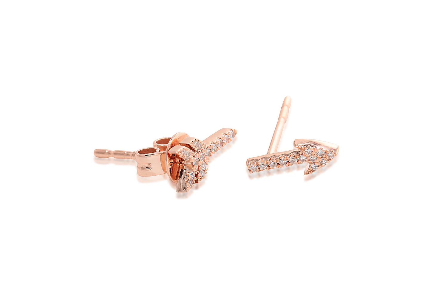 14K Rose Gold and Diamond Pave Broken Arrow Studs